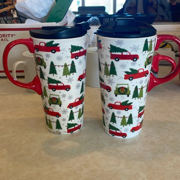 cypress Other - CYPRESS Christmas Farmhouse Ceramic Travel Mugs w/ Lid - 17oz